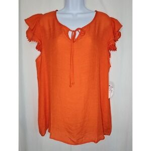 Naif Women's Orange Lightweight Cap Sleeve Tie Neck Blouse Size 2X NWT